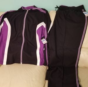 SJB ACTIVE Tracksuit Set Purple Black Stripe Jacket Pant Zip Up  3X